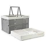 Spesh 2 Stücke Klappbox mit Henkel 30 * 22cm Aufbewahrungsbox klappbar Klein Plastik Aufbewahrungskorb Klappkisten für Küche, Badezimmer, Schlafzimmer,Kinderzimmer (Weiß + Weißgrau,30 * 22cm)