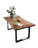SAM Baumkantentisch Quarto 160x85 cm, Akazienholz massiv + nussbaumfarben, echte Baumkante, Esszimmertisch mit schwarz lackierten Beinen, jeder Esstisch ein Unik