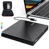 PeroBuno Externes CD-DVD +/-RW-Laufwerk USB 3.0 TYP C, tragbares CD-/DVD-Brenner, optisches CD-ROM-Laufwerk für Laptop, Desktop-PC, iMac, MacBook Pro/Air, Windows 11/10/8/7/XP Linux Mac OS mit Box