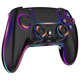 MYSTILUCK Wireless Controller für PS4/PS3/Pro/PC/MAC/iOS/Android/Steam Deck, Gamepad mit 7 Farben RGB Beleuchtung/Hall Effect Joystick/Dual Vibration/Turbo/Touchpad/Kopfhörerbuchse/1500 mAh Akk