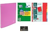 Set mit 1 flexiblen Ordnern, A4, Maxi, 4 Ringe, Rücken 20 mm + 300 doppelte, perforierte Trennblätter + 6 Register A4 Plus + 1 Index, selbstklebend, Blumie (Rosa)