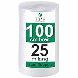 Luftpolsterfolie 100 cm x 25 m 100 my große Noppen Noppenfolie Verpackungsfolie Rolle Blisterfolie Umzug 1m Knallfolie Polstermaterial Transp