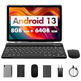 PRITOM 10 Zoll Tablet, 3-in-1 Tablet, 8 GB(4+4 GB Expand), 64 GB ROM, Android 13, 1TB Expand,Qcta core, WiFi 6, 6000 Mah, Tablet PC mit Tastatur, Maus, Case,G