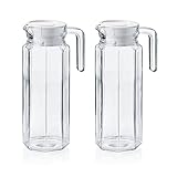 2 Glaskannen Glaskrüge Kühlschrankkannen Kühlschrankkrüge je 1 Liter aus Glas mit weißem Kunststoffdeck