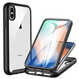 CENHUFO Hülle für iPhone X/iPhone XS, 360 Grad Schutzhülle mit Eingebautem Displayschutz, Robust Stoßfest Panzerhülle Outdoor Bumper Cover Case Transparent Handyhülle für iPhone X/XS - Schw