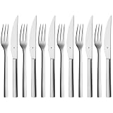 WMF Nuova Steakbesteck 12-teilig, für 6 Personen, Set für 6 Personen, Steakgabel und Steakmesser Set aus Cromargan Edelstahl poliert, spülmaschinengeeig
