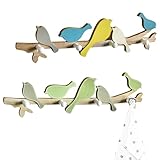 DOUZIO Wandgarderobe Kreative Vogel Schlüsselhaken Holz Multifunktionale Kleiderhaken Für Eingang Korridor Bad Schlafzimmer Büro(Color:2 Pack)
