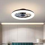 Deckenventilator Mit Dimmbaren LED-Leuchten, Windflügel Umkehrbar Und 6 Geschwindigkeiten, Umkehrbare Unsichtbare Flügel, Fernbedienung, Niedriges Profil, Innenbereich, Für Wohnzimmer, S