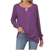 Longshirt Damen Langarm Elegant Spitzen Oberteile Große Größen Spitzenärmel Tunika Bluse Baumwolle Oversize T Shirt Top mit Langen Ärmeln Basic Shirt Langarmshirt Rundhals Lock
