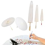 3Pcs 20 cm 30 cm 40 cm Chinesischer Sonnenschirm Deko,Papier Regenschirm Papierschirme Handgemachter Chinesischer Schirm Blankopapier Klappschirm mit Holzgriff für Deko Sonnenschirm Hochzeit Dek