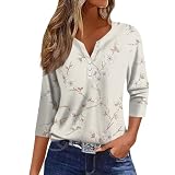 Meine Bestellungen Anzeigen Sport Oberteile Damen Tunika Kleid T Shirt Vatertag Blumen Bedruckt V-Ausschnitt Dreiviertelarm Shirt Locker Blusenshirt Casual Oversized Shirts Blusen (Weiß, 3Xl)