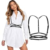 WERFORU Damen Punk Taillengürtel PU Leder Gothic Weste Gürtel Verstellbare Körperkette Gürtel für Karneval Kostüm Schw