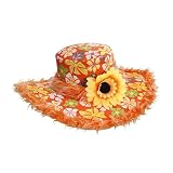 Widmann 2596A - Hut Ibiza, mit Plüschrand und Sonnenblume, Orange, Partyhut, Kopfschmuck, Accessoire, Karneval, Mottoparty