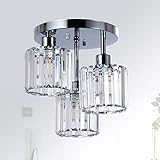 Rayofly Modern Kristall Kronleuchter, 3-flammig Kristall Deckenleuchte mit Glas Lampenschirm, Deckenlampe Hängend Wohnzimmer, Glas Pendelleuchte für Schlafzimmer, Küche, Flur, Badezimmer, C