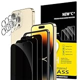 NEW'C 3 x Sichtschutz Panzer Schutz Glas für iPhone 14 Pro Max (6,7 Zoll) und 3 x Kamera Panzer Schutz Glas Kameraschutz für iPhone 14 Pro Max (6,7 Zoll) -Einfaches Installationswerkzeug
