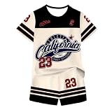 ranrann Kinder Sportanzug Set Junge Sport Training Laufanzug Nummer Grafik Trikot Hemd Shorts Set Basketball Trikot Fußball Outfit Dessous Beige 122-128