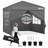Faltpavillon 3x3 mit 4 Seitenteilen Wasserdicht Winterfest Pop-Up Zelt für Camping, Festival, Picknick, Party Inklusive 4 Sandsäcke Stabiles Grau G