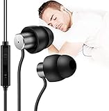 AGPTEK Schlaf Kopfhörer Ohrstöpsel, Mini In-Ear weiche Silikon-Schallisolierung Kopfhörer mit 3,5 mm Stecker, Superkomfortable Ohrstöpsel mit Mikrofon und Lautstärkeregler für Schlaf, Schw