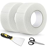 GZhaimai 2 Bände Fugenband Selbstklebend, Fiberglas Fugendeckstreifen für Trockenbau, Gipskartonplatten, Risse & Löcher mit Spachtel & Schere(5 cm × 50 m)