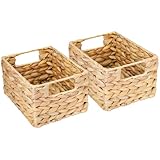 HMF Aufbewahrungskorb geflochten aus Wasserhyazinthe, dekorativer Korb mit Tragegriffen zur Aufbewahrung für Badezimmer Küche und Wohnbereich | 2er Set | Größe S | 22 x 17 x 12 cm | N