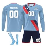 Langarm Personalisiert Fußball Trikots mit Eigenem Namen Nummern Team Logo für Kinder/Erwachsener Trainingsanzug, Fussball Trikot Shorts Socken Sets Jungen H