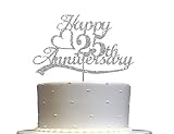 Tortenaufsatz zum 25. Hochzeitstag, silberfarbener Glitzer, 25 Party-Dekorationsideen, Premium-Qualität, stabiler doppelseitiger Glitzer, Acrylstab Hergestellt in den US