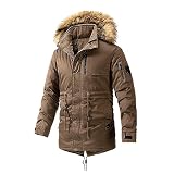 Herren-Jackenmantel Baumwolle für Winter, lässig, lockere Tasche, Reißverschluss Samt, einfarbig, Reißverschluss, einfarbige Passform, verdickte Seitennaht Herren Winterjacke (Coffee-A, XXXL)