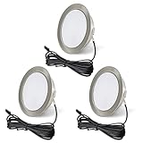 URing 3er Set LED Einbaustrahler 12V 3000K Warmweiß 3,5W, flach 12V 300LM Bohrloch 55-58mm und 15mm , Dimmbar Möbeleinbauleuchte Einbauspots LED Spot 12v mit 2M Kabel, Nick