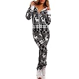 Crazy AgeKscheliger jumpsuit Sweat Overall Ganzkörperanzug mit Renntier- Eiskristalle Motive Relaxen Chillen (CA-J-603 Schwarz/Weiß, XL)