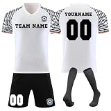 Benutzerdefiniert Fussball Trikot Kinder Set Personalisiert Trikot mit Namen Nummer Team und Logo Sporttraining T-Shirts und Shorts für Erwachsene/Kinder, Fußballtrikot S
