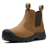 Herren Stahlzehe Arbeitsstiefel Chelsea Sicherheitsstiefel Leder Schlupf auf Wasserdicht Leichte Arbeitsstiefel (Braun, Erwachsene, Herren, 44, Numerisch, EU Schuhgrößensystem, M)