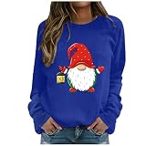 Pullover für Damen, Übergröße, Weihnachtspullover, lange Ärmel, Rundhalsausschnitt, Pullover, Bluse, Weihnachten, trendig, 5 Zwerge, Weinbecher, Grafik-Pullover, Top, warm, Winter, Thermo-Fleece, X