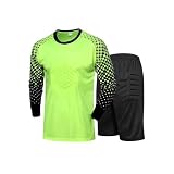 Kinder Torwart Trikot Set - Langarm-Fußballuniform mit Schwammschutz für Jungen und Kinder (hellgrüne Short, Erwachsenengröße 2XL)