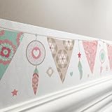 lovely label Bordüre selbstklebend TRAUMFÄNGER ROSA BEIGE - Wandbordüre Kinderzimmer Babyzimmer mit Wimpel - Wandtattoo Schlafzimmer Mädchen – Wanddeko Baby