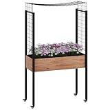 Outsunny Erhöhter Urbaner Gemüsegarten mit Spalier mit Entwässerungslöchern für Kletterpflanzen Blumen Holz Pflanzgefäß 110x49x190 cm B