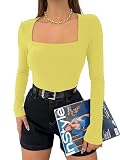 NONSAR Langarmshirt Damen Sportshirt Atmungsaktiv Funktionsshirt Langarm Schnelltrocknend Sportoberteile Frauen Freizeitshirt(9363S,Gelb)