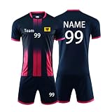 Personifizieren Fussball Trikot Kinder Erwachsene Hemd & Kurze Set mit Nummer Name Team Logo Fußball Trikot (Saphirblau)