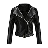 Rumity Damen PU Leder Jacke Frühling Herbst Bekleidung Kurz Moto Biker Mantel Damen Lederjacke Kunstleder Bikerjacke Herbst Beiläufig Weiche Kurz Mantel Jacken Damen MäN