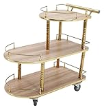 Weinwagen aus Holz mit Metallrahmen, 3-stöckiger Servierwagen für Zuhause, Küche & Hotel, leicht zu bewegen, Lagerregal, stilvoller & funktionaler Barwag