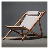 LEIYAN Klappbarer Strandstuhl mit verstellbarer Rückenlehne für Deck, Holzliegestuhl, faltbar, abnehmbar, Strandliege, Bambus-Schlingenstuhl, verstellbare Höhe, Outdoor-Liege (Farbe: Weiß)