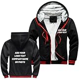 Herren-Kapuzenpullover, personalisierter Druck, Fleece-Jacke, weich gefüttert, Winter-Sweatshirt, Reißverschluss, warm, mit Firmenlogo, Schwarz , M