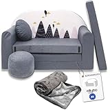 millybo Kindersofa Kinder Couch mit Schlaffunktion ausklappbar 3in1 Kinder Sofa Spielsofa mit Bettfunktion Mädchen Jungen Sitzsack Minisofa Schlafsofa Kinderzimmer Schlafsessel Grau AX2