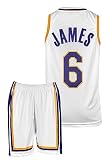 Amdrabola Lakers Lebron James Basketball Kinder Trikot Bausatz, Weiss, Komm mit Shorts Basketballfans (152,Weiss)
