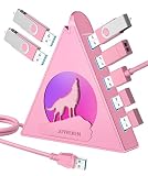7 Port USB Hub,JoyReken USB 3.0 verlängerung mit verlängertem 60cm Kabel,USB Verteiler für Desktop, Laptop, PC, Xbox, PS4/5, Flash Drive, XPS, Flash Drive,Gamepad, Printer, Kamera,Tastatur, Maus(Pink)