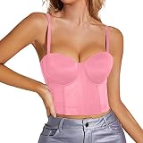 Ärmelloses Tanktop für Damen, Korsett-Top, Bustier, Korsett-Top, eng anliegendes Korsett, Tank-Top, Straps-Top, solide, kurze Frühlingstanktops für Damen, 2025 Weste, rose, M
