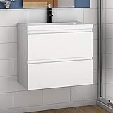 Aica Sanitär Waschtisch mit Unterschrank 60 cm Badmöbel Set mit Waschbecken Mineralguss Gäste WC Weiß M