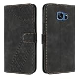 OKZone Kompatibel mit Samsung Galaxy S7 Edge Hülle, Handyhülle Samsung S7 Edge, PU Leder Tasche Wallet Schutzhülle Flip Cover Klappbar Brieftasche Etui mit Magnet Kartenfach TPU Lederhülle (Schwarz)