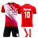 Generisch Fußball Trikot Kinder, Fußball Trikot mit eigenem Namen Nummer und Logo, Personalisierte Fussball Trikot Shorts Socken Set Jung