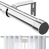 Gardinenstange, 76-198 cm Gardinenstange mit Kappenknäufen mit Halterungen, Beschläge-Set aus Edelstahl, 16 mm Durchmesser Gardinenstange Verstellbare Dekorative für Schlafzimmer/Silb