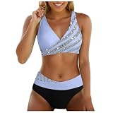 Damen-Bikini, Bademode, Badeshorts, Damen, Strandbikini Sommer, zweiteilig, Damen, Badeanzug, Push-Up, gepolstert, C-Hellblau., XL